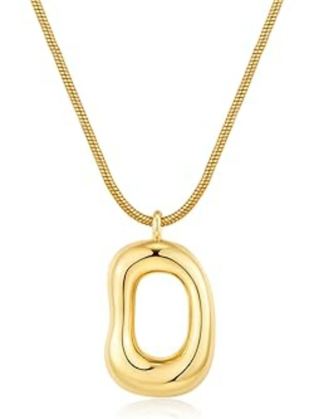 NEW Long Gold Tone Irregular Oval Pendant Necklace Minimalist‎ Chunky Chain